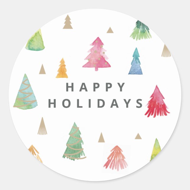 Watercolor Colourful Christmas Trees Sticker (Front)
