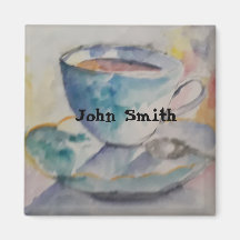 Watercolor colourful coffee mug with saucer