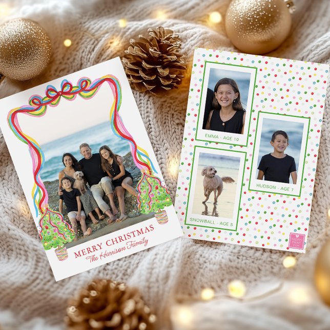 Watercolor Colourful Confetti Christmas Trees Phot Holiday Card (Creator Uploaded)