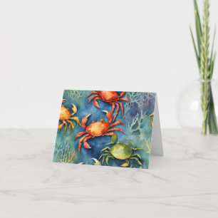 Watercolor Colourful Crabs & Sea Coral Coastal  Thank You Card