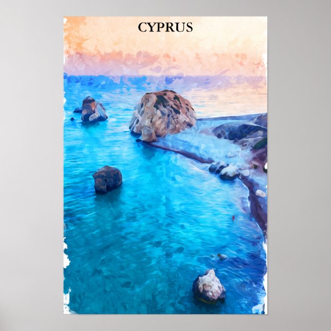 Watercolor Colourful Cyprus Coastline Poster (Front)