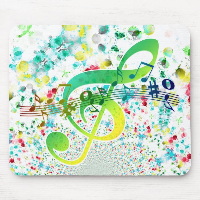 Watercolor Colourful Dots And Green Treble Clef Mouse Pad (Front)