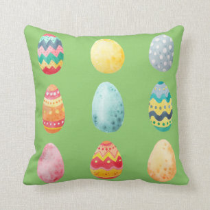 Watercolor Colourful Easter Egg Green Multicolor Throw Pillow