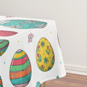 Watercolor Colourful Eggs Tulips Pattern Easter  Tablecloth