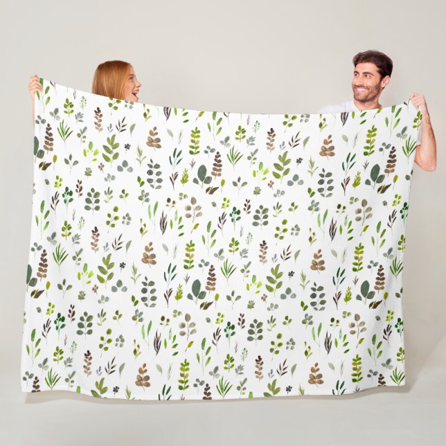 Watercolor Colourful Eucalyptus Leaves Pattern Fleece Blanket (In Situ)