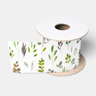 Watercolor Colourful Eucalyptus Leaves Pattern Satin Ribbon