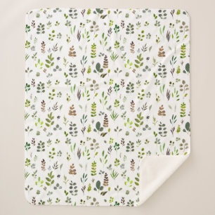 Watercolor Colourful Eucalyptus Leaves Pattern Sherpa Blanket