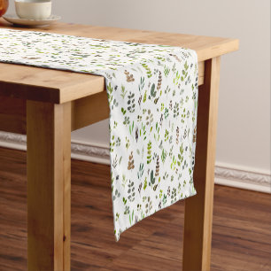 Watercolor Colourful Eucalyptus Leaves Pattern Short Table Runner