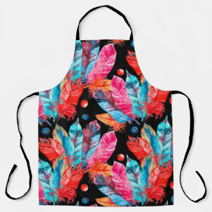 Watercolor colourful feathers pattern apron