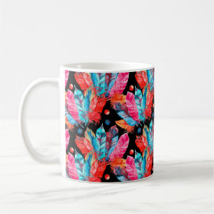 Watercolor colourful feathers pattern coffee mug