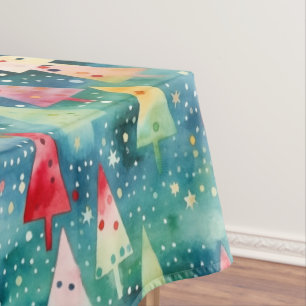 Watercolor Colourful Festive Rainbow Christmas Tre Tablecloth