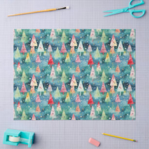Watercolor Colourful Festive Rainbow Christmas Tre Tissue Paper