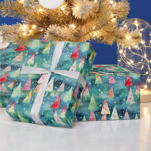 Watercolor Colourful Festive Rainbow Christmas Tre Wrapping Paper