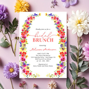 Watercolor Colourful Floral Garden Bridal Brunch Invitation