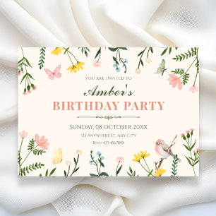 Watercolor Colourful floral spring birthday Invitation