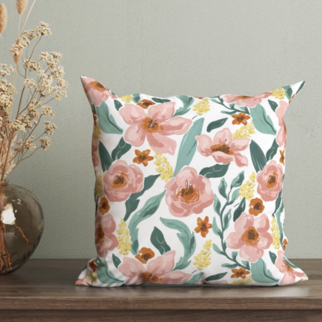 Watercolor Colourful Floral Throw Pillow (Creator Uploaded)