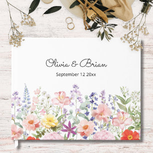 Watercolor Colourful Flowers Floral Personalized Guest Book