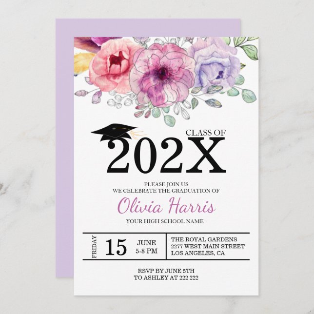 Watercolor Colourful Flowers Graduate Invitation (Front/Back)