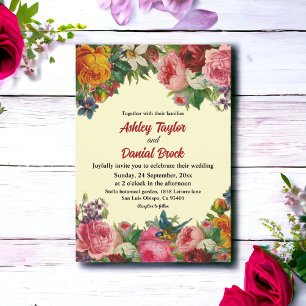 Watercolor Colourful Flowers Rustic Floral Wedding Invitation