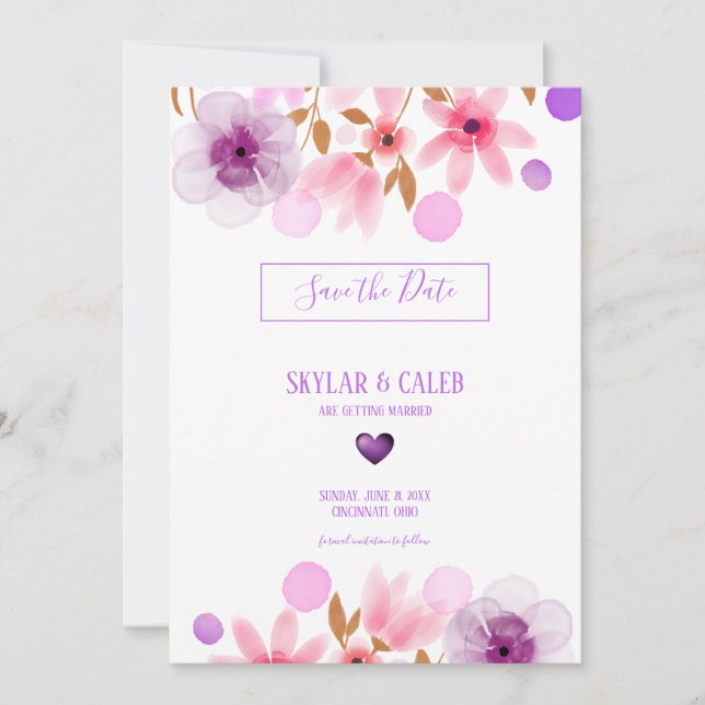 Watercolor Colourful Flowers Save The Date (Front)