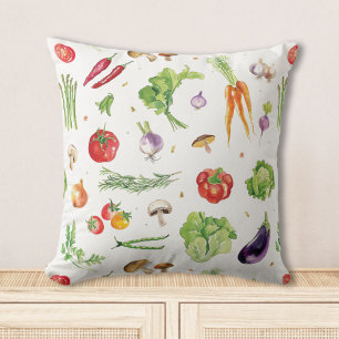 Watercolor Colourful Fresh Vegetables Throw Pillow