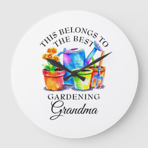 Watercolor Colourful Gardening Tools Grandma Large Clock