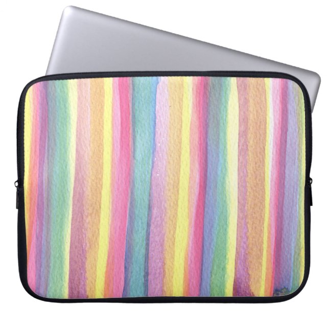 Watercolor Colourful Geometric Stripes Laptop Sleeve (Front)