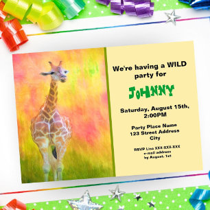 Watercolor Colourful Giraffe Birthday Invitation