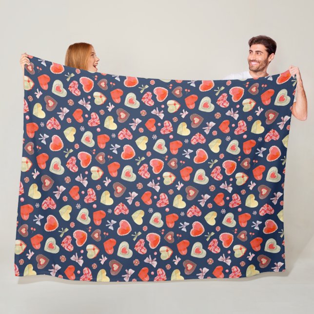 Watercolor Colourful Hearts  Fleece Blanket (In Situ)