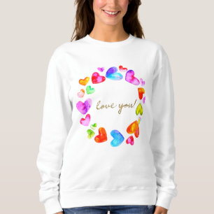 Watercolor Colourful Hearts Round Frame Sweatshirt