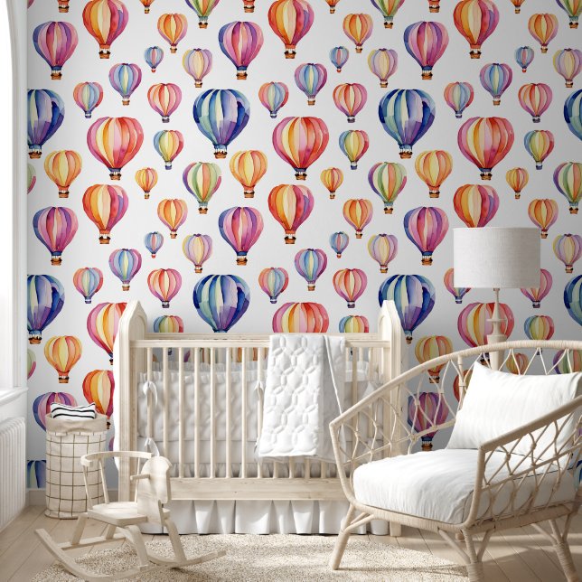 Watercolor Colourful Hot Air Balloons Wallpaper (Kids)