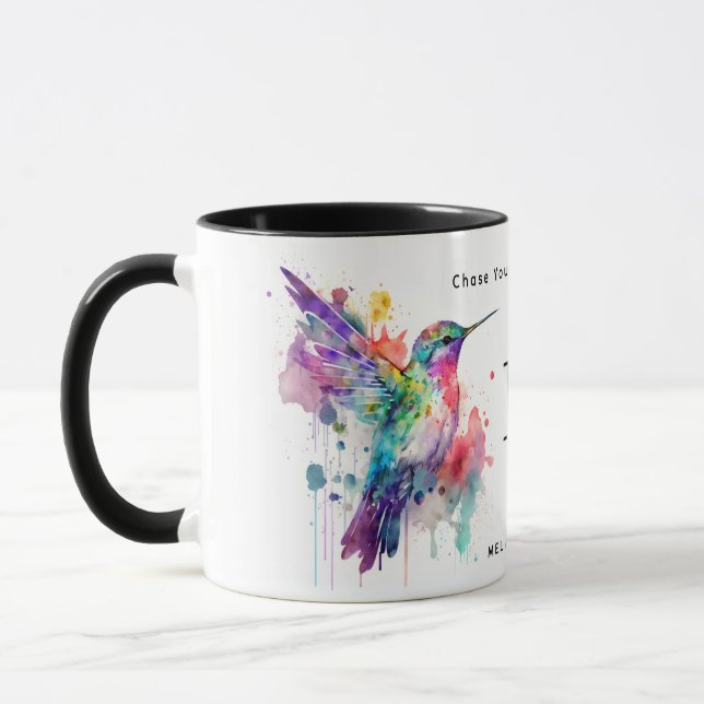 Watercolor Colourful Hummingbird Monogram w/ Name  Mug (Left)