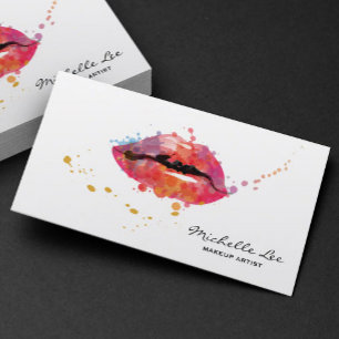 Watercolor Colourful Lips Makeup Artist Salon Business Card