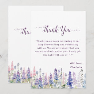 Watercolor Colourful Lupine Flowers Baby Shower Thank You Card