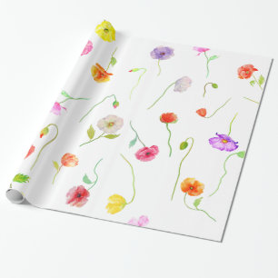 Watercolor Colourful Poppies flowers Wrapping Pape Wrapping Paper
