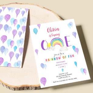 Watercolor Colourful Rainbow ONE First Birthday Invitation