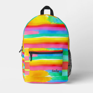 Watercolor Colourful Rainbow Stripes Pattern Girls Printed Backpack