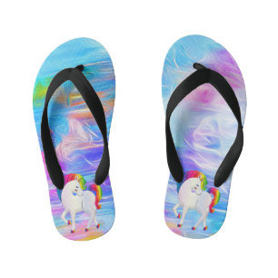 Watercolor,,Colourful,Rainbow Unicorn Kid's Flip Flops