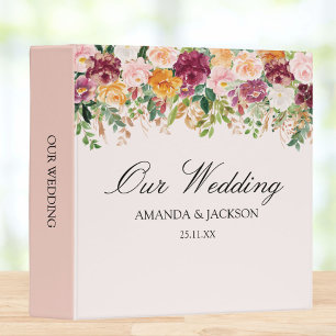 Watercolor Colourful Rose Flowers Wedding Album Binder