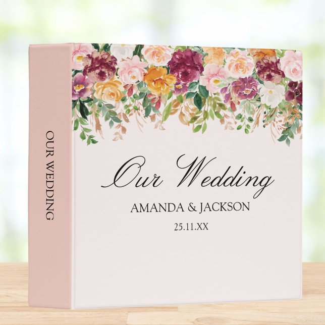 Watercolor Colourful Rose Flowers Wedding Album Binder (In situ)