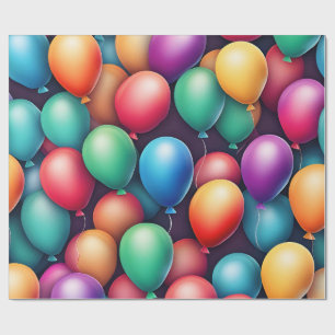 Watercolor Colourful Seamless Balloons Birthday Wrapping Paper