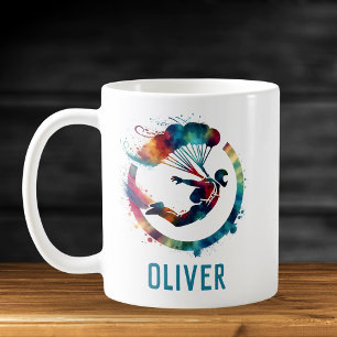 Watercolor Colourful Skydiver Personalized Coffee Mug