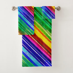   Watercolor Colourful Stripes Modern Artsy Rainbo Bath Towel Set