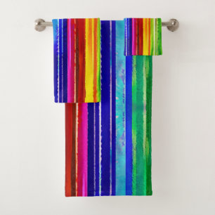  Watercolor Colourful Stripes Modern Artsy Rainbo Bath Towel Set