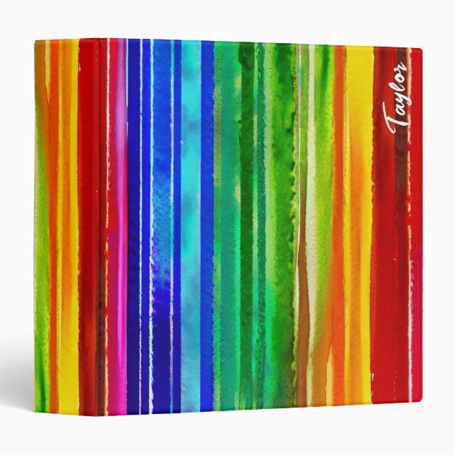   Watercolor Colourful Stripes Modern Artsy Rainbo Binder (Front/Spine)