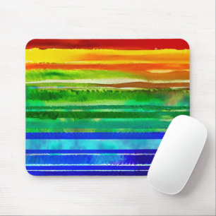   Watercolor Colourful Stripes Modern Artsy Rainbo Mouse Pad