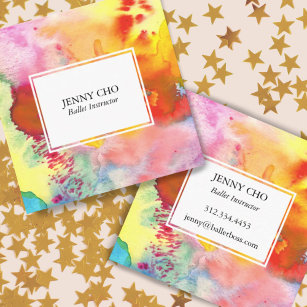 Watercolor colourful textured painting vivid square business card