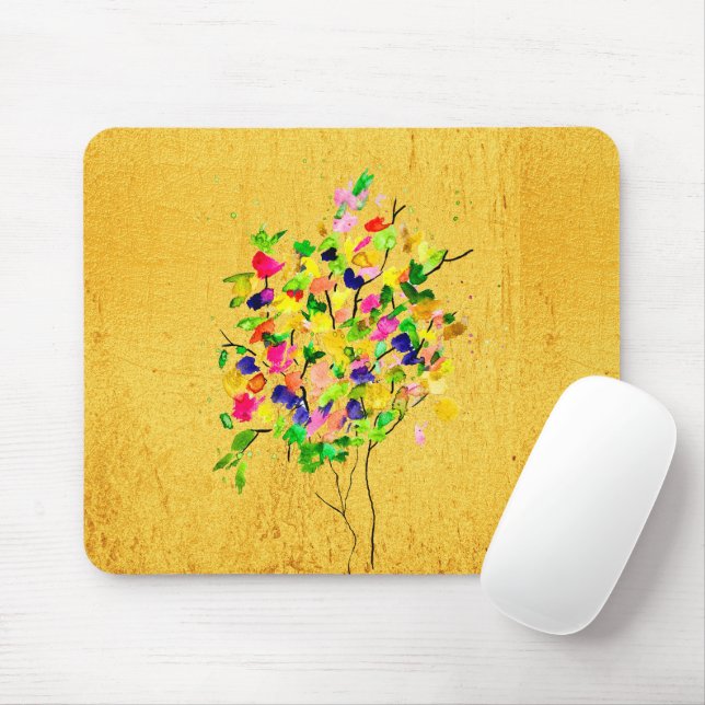 Watercolor colourful tree mouse pad (With Mouse)