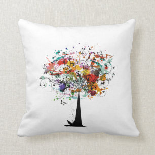 Watercolor colourful tree n butterfly.png throw pillow