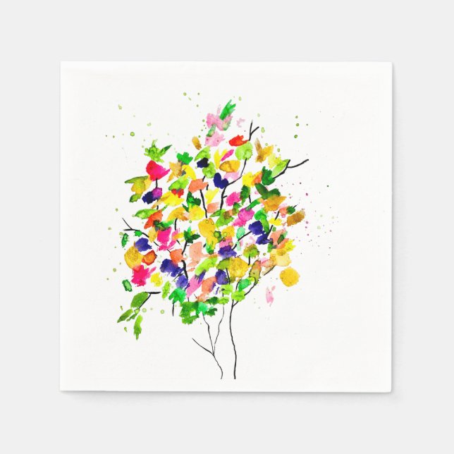 Watercolor colourful tree napkin (Front)